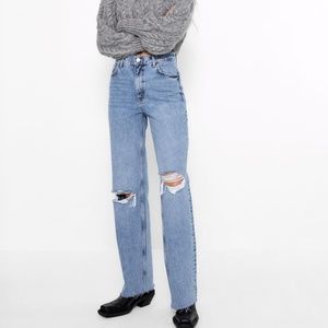 Zara Hi-Rise Full Length Ripped Jeans